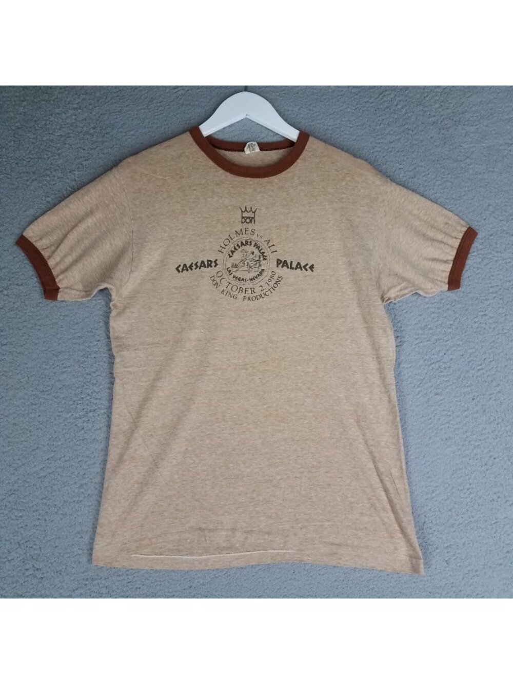 Vintage Caesars Palace Holmes vs Ali Ringer T-Shirt Adult Large Don King Hanes